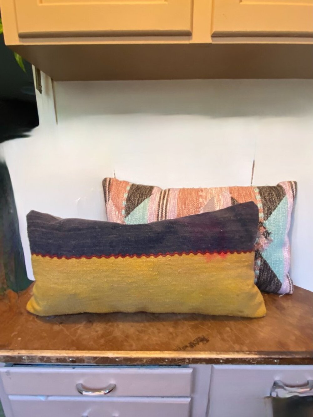 (2) TWO Wool Kilim Throw Pillows Boho Tribal Southwest Turkish Tapestry Pastel